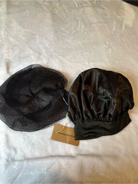 Black Satin Sleep Cap with Breathable Mesh Liner